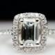 1.05 ct Emerald Cut Halo Diamond Engagement Ring & Wedding Band Set 14k White Gold 1 ct. Bead Set Shank Solitaire Diamond Diamond Jewelry