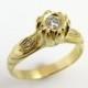 Unique engagement ring, 14k gold engagement ring,  Engagement diamond ring, Solitaire diamond ring, Flower Ring, Vintage Engagement ring