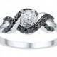 White and Black Diamond Ring, White Gold or Sterling Silver Promise Ring, Fashion Ring For Women
