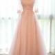 Bridesmaid Dress, Lace Tulle Pink Bridesmaid Dress, Wedding Dress, Floor Length Prom Dress, Embroidery Evening Dress