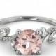 1.00 CT Natural 5MM Leef Pink Morganite Filigree Engagement Ring 14k White Gold Large Morganite Ring