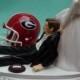 Wedding Cake Topper University of Georgia Bulldogs UGA Dawgs Football Themed w/ Garter Bride Drags Groom Humorous Groom's Cake Top Sports