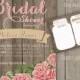 Rustic Winter wedding bridal shower invite wood pink peonies lace cottage chic INVITATION Printable DIY (93) Digital Downloadable (.jpg)