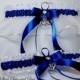 Double Heart Wedding garters ROYAL blue Garter set