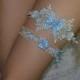 Light Blue Flower Pearl Beaded Lace Wedding Garter Set , Light Blue Lace Garter Set, Toss Garter , Keepsake Garter,Something Blue, Garter