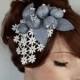 Lacy Floral Bridal Head Piece, Grayish Blue Flower Cluster Weddings Hair Fascinator. Unique Item. Handmade