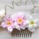 White Pink bridal flower comb, wedding comb hair, bridal hair piece, wedding headpiece, rustic wedding, woodland, boho bohemian wedding