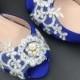 Something Blue Peep Toe Crystals Wedding Shoes,Bridal Ballet Shoes,Girls Open Toe Heels,Women Wedding Shoes,Comfortable Bridal Pumps