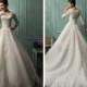 Three Quarter Sleeves Illusion Neckline A-line Wedding Dress