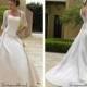 Beautiful Exquisite Gorgeous Satin Illusion 3 / 4-length Sleeves Wedding Dress In Great Handwork