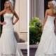 Beautiful Elegant Taffeta & Satin A-line Strapless Wedding Dress In Great Handwork