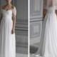 White Chiffon Wedding Gown With Draped Bodice and Frayed Neckline