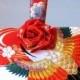 Wedding Purse vintage KIMONO crane flower red embroidery hand bag