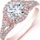 Round Diamond Solid Rose Gold Engagement Ring Pave Set - Diamond Engagement Ring -  0.95 ctw, Center Stone 0.50ctw Round Diamond