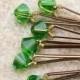 Fern Green Hair Pins Swarovski Crystal (wedding bobby pins - set of 6)