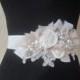 Bridal sash, Wedding sash, Champagne sash, Lace & Pearl floral sash, Wedding accessory, Rustic sash, YOUR CHOICE COLOR, Vintage Wedding Sash