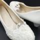 Low Heels Ivory White Flower ladies Wedding Shoes,Lace Flowers Bridesmaid Heels Shoes,Wedding Low Heels USA Size 4 5 6 7 8