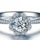 Round Shape Blossom Diamond Engagement Ring 14k White Gold or Yellow Gold Art Deco Diamond Ring