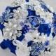 Brooch bouquet. White, Royal Blue and Silver Brooch Bouquet, Bridal bouquet.