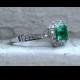 Vintage 18K White Gold Diamond and Emerald Engagement Ring - 1.76ct.