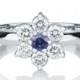 Flower Shape Sapphire Ring, 14K White Gold Ring, 0.55 TCW Blue Sapphire Ring Vintage, Diamond Ring Setting, Art Deco Jewelry