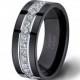 Mens Wedding Band Black Fully Stacked Tungsten Ring 8mm HIGH QUALITY Polished Surface Flat Edge Comfort Fit
