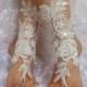ivory beaded lace barefoot sandal beach wedding