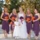 Choose Plum or Orange Daisy Bouquet with Boutonniere, Orange Bridal Bouquet, Plum Wedding Bouquet Plum, Purple Orange Bouquet Plum