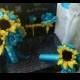 10 piece Sunflower Bouquet Malibu Blue Yellow Sunflower Bridal Bouquet Wedding Bouquet Set, Turquoise Bouquet, Sunflower Wedding Rustic