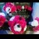 17 Piece Hot Pink White Rose Wedding Bouquet Set, Hot Pink White Bouquet, Pink Black Bridal, Pink Black Bouquet Daisy Pink Black Wedding