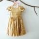 Cap Sleeves Champagne Gold Sequin Flower Girl Dress Junior Bridesmaid Wedding Party Dress