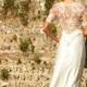 Liquid silk satin 1930s style wedding dress with lace trim