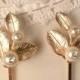 Vintage Pearl Rhinestone Gold Leaves Bridal Hair Pins, Pair Wedding Bobby Pins Set of 2 Autumn Wedding, Rustic Chic Modern Bridesmaid Gift