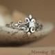 Delicate Fleur de Lis Engagement Ring with Forever Brilliant Moissanite in Sterling - Unique Elegant Tribal Promise Ring, Commitment Ring