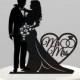 Ships NEXT Day! Wedding Cake Topper Silhouette Bride and Groom with "Mr & Mrs" Cake Topper in BLACK Acrylic [CT66mm]