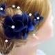 Floral headpiece  Navy headpiece Bridal hair clip Wedding fascinator Wedding hair accessories Hair pin