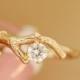 Moissanite Gold Bud Branch,twig ring,engagement ring,stone twig ring,branch ring