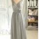 2015 Grey Bridesmaid dress, Gray Wedding dress, Chiffon Long Formal dress, V neck Double Straps Pleated Prom dress floor length (B079)