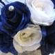 17 piece Wedding Silk flower Bouquet Bridal Package SILVER ROYAL BLUE White set bridesmaid maid of Honor centerpiece corsage RosesandDreams