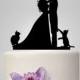 Wedding Cake Topper birde and groom silhouette with two cats, pets Cake Topper, couple,  funny topper, kissing couple topper