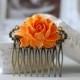 Tangerine Orange Wedding Hair Comb. Orange Wedding Bridal Hair Comb. Vintage Style Antique Brass Filigree Hair Comb, Bridesmaid Gift