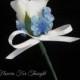 White Rose Boutonniere, Buttonhole Flower with Blue Forget me nots and Swarovski Crystals, FFT Original Design, Made to Order