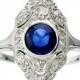 Art Deco Sapphire & Diamond Ring - Vintage Rings