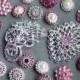 20 Pink Rhinestone Button Brooch Assorted Embellishment Pearl Crystal Brooch Bouquet Supply Light Rose Fuchsia Hot Pink BT151