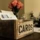 Burlap and Reclaimed Wood CARDS Box for Rustic Country Wedding Hand Painted and stenciled