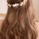 Silk flower and laurel hair comb, bridal flower comb, bridal flower clip, silver leaf headpiece, gold flower headpiece, silver comb #209