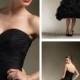Black Strapless Sweetheart Knee Length Wedding Dress with Stunning Pick Up Skirt