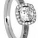 Diamond Halo Engagement Ring With Moissanite Center Stone, Meteorite and Palladium Engagement Ring