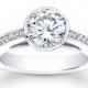 Ladies 14kt white gold vintage engagement ring with 1ct Round White Sapphire Center and 0.25 ctw G-VS2 pave diamonds