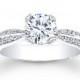 Ladies 14kt antique diamond engagement ring with 0.25 carats G-VS2 diamond and 1ct Round White Sapphire